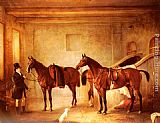 Sir John Thorold's Bay Hunters With Their Groom In A Stable by John Ferneley Snr